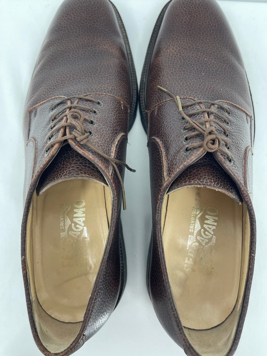 SALVATORE FERRAGAMO Men\'s Classic Brown Leather Derby Shoes SIZE 11D